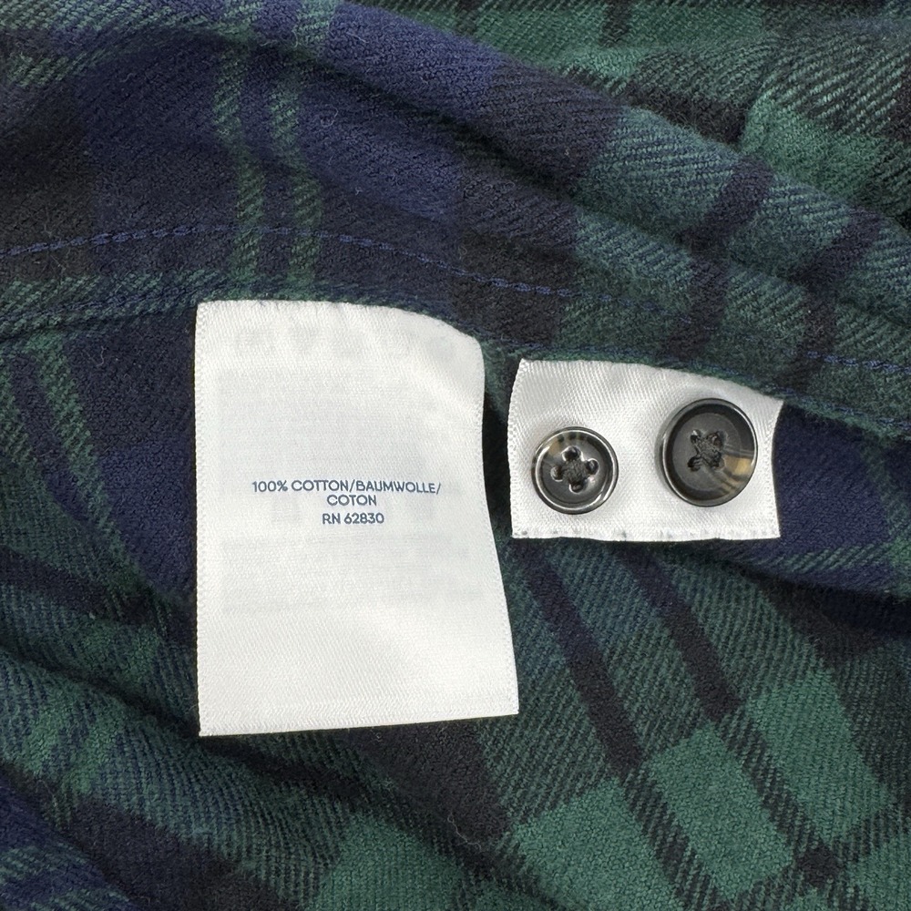 Lands' End Men Large Flannel Shirt Black Watch Plaid Cotton Button Down Flagship - Picture 7 of 10